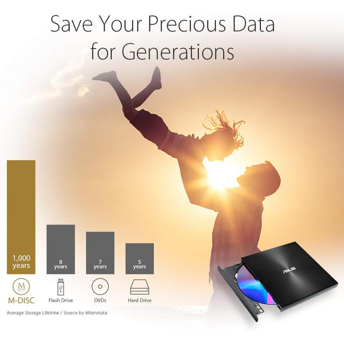 Зовнішній DVD-записувач Asus ZenDrive U9M з інтерфейсом USB-C та USB-A, чорний