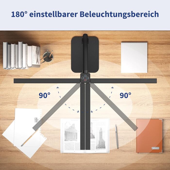 LED лампа для столу Doppelkopf з регулюванням яскравості, 24W, 80см, 5 температур кольору, 5 рівнів яскравості, для роботи, дому, офісу, навчання та читання, чорна