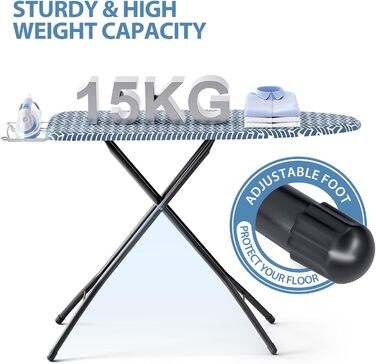 KINGRACK Прасувальна дошка складна з підставкою для прасування, регульована по висоті, стабільний стійкий стіл з товстим покриттям та металевими ніжками, 33 x 110 см, блакитна