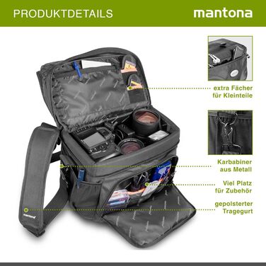 Сумка для фотоапарата Mantona Neolit II SLR чорна, водонепроникна з захистом від дощу, на плече з великим об'ємом та індивідуальним плануванням