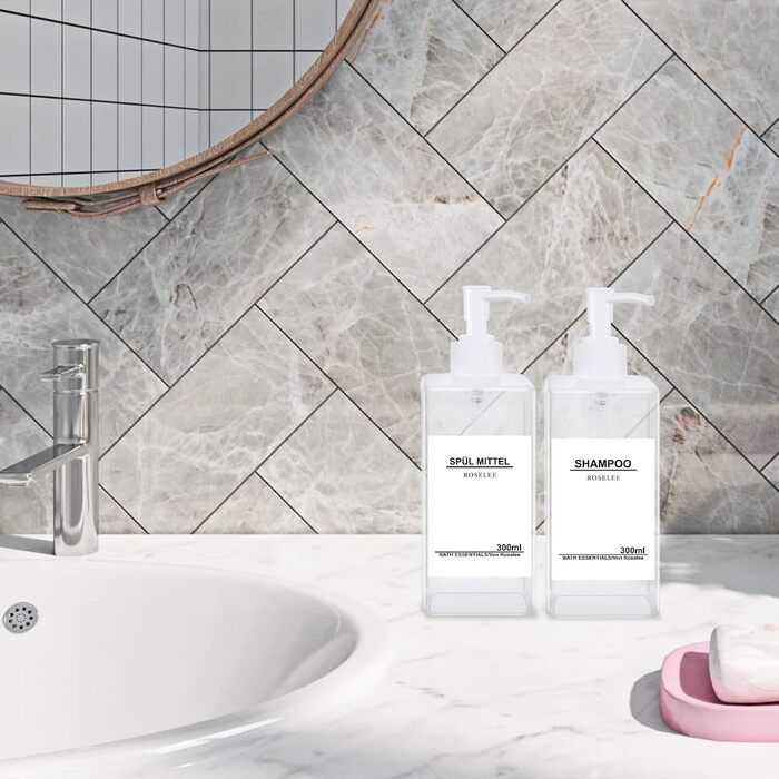 Набір дозаторів для мила Roselee (4 шт.), 300 мл, прозорі, для кухні та ванної кімнати