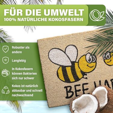 Коврик для підлоги з кокосового волокна, вологостійкий, 40x60 см Bee Happy