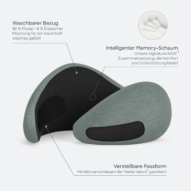 Подушка для шиї Ostrichpillow Go з Memory Foam, ергономічний дизайн, зручна сумка, знімний чохол (Green Moss)