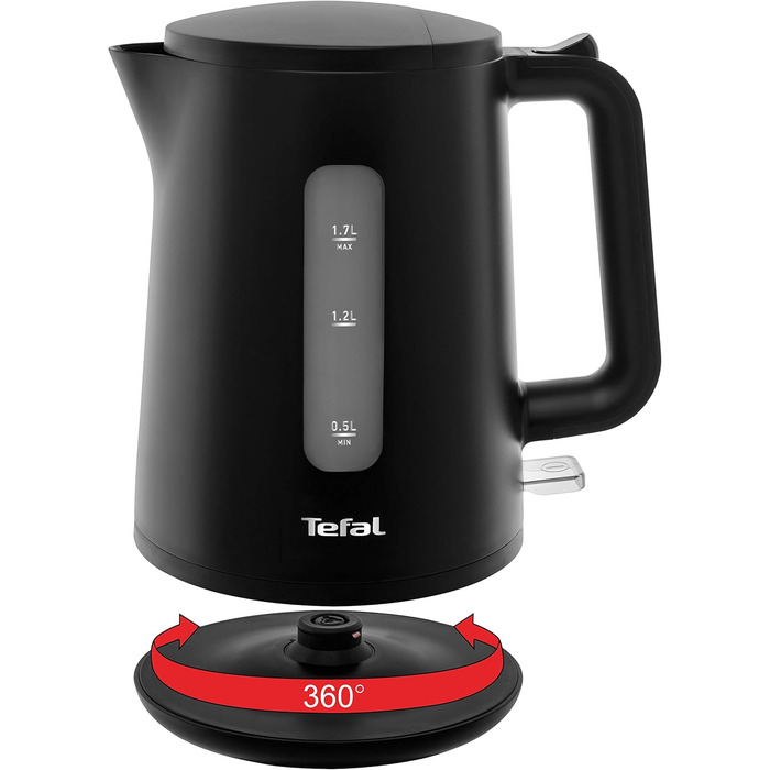 Електричний чайник Tefal Includeo KI5338, 1.7 л, 2400 Вт, з фільтром та протиковзкою ручкою, чорний