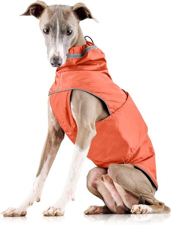 ZAUBERPFOTE® Dog Raincoat London | With extra-long YKK® zipper for collar & harness | For small, medium & large dogs | Waterproof & machine washable | Dog Raincoat (Orange, 60)