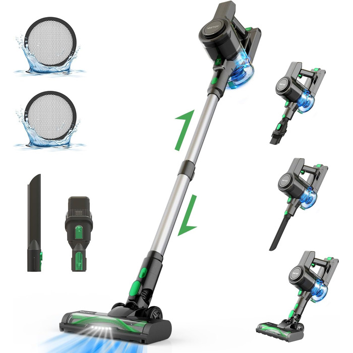 Бездротовий акумуляторний пилосос Vactidy V9 з LED-підсвічуванням, 30KPa, до 45 хвилин роботи, для видалення шерсті тварин, твердих поверхонь та килимів, чорний