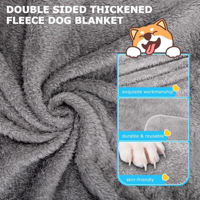 Плед для собак та котів Nobleza: м'який флісовий плед, 100x80 см, 2 шт. (темно-сірий та світло-сірий)