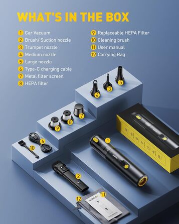 Автомобільний акумуляторний пилосос AUXITO 14000Pa 4-в-1 з насадкою для шерсті тварин, міні пилосос для авто, дому, офісу, кухні