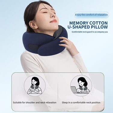Подушка для подорожей з піни Memory Foam, набір (маска для сну, беруші), U-подібна подушка для шиї, рожево-синя