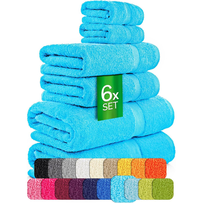 Набір рушників éterea Carli Frottee: 6 шт. (2x70x140 + 4x50x100) - 100% бавовна, Oeko-Tex, 500 GSM, сірий & блакитний