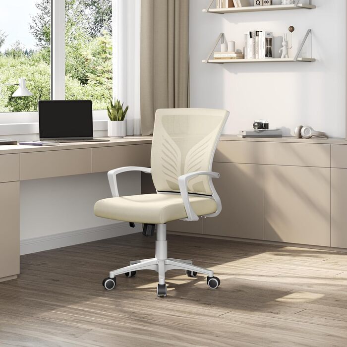 Офісне крісло Yaheetech ергономічне з регулюванням висоти, поворотне, з м'яким сидінням, для офісу/кабінету, бежеве