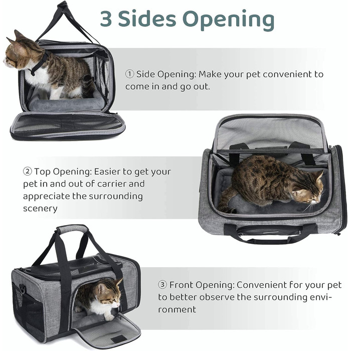 Транспортна переноска для котів та собак, що складається, для подорожей літаком. Підходить для великих котів та цуценят. Сіра переноска для тварин, розмір L (45x28x28 см)