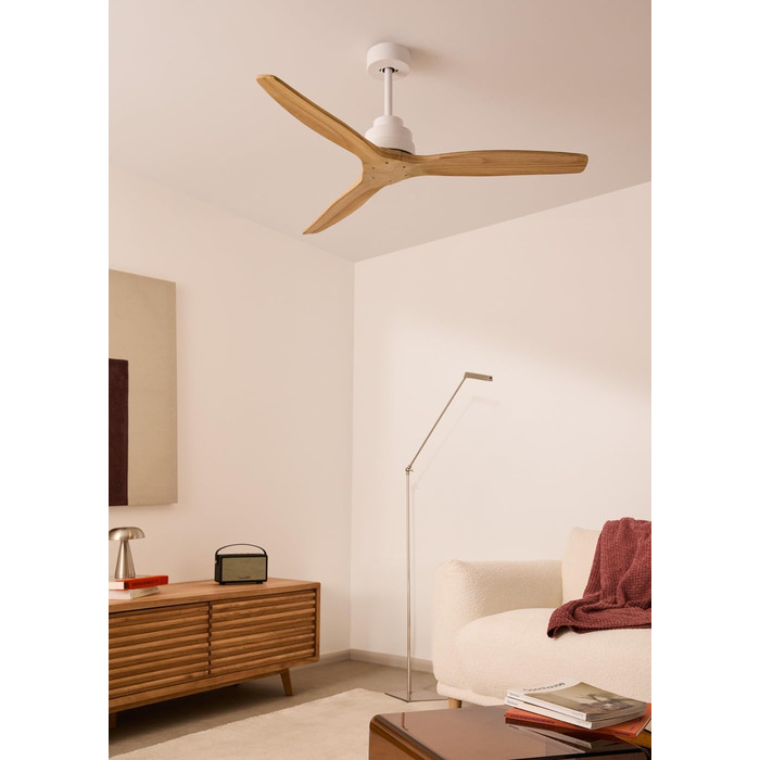 Вентилятор стельовий CREATE Windstylance Natural Wood з підсвічуванням, білий, WiFi, пульт, 132 см, двосторонній, 40W