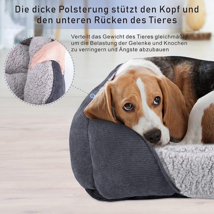 JOEJOY Dog Bed - Medium & Large Dogs, Dog Basket, Washable - Fluffy Dog Bed, Non-Slip Dog Beds & Baskets, Plush Dog Basket for Dogs and Cats (L76×61×23 cm)