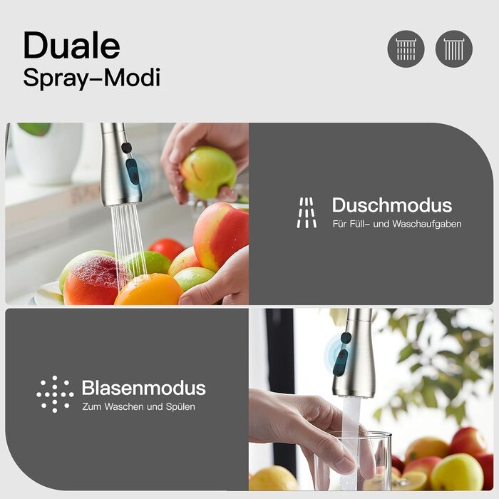 Кухонний змішувач Rainsworth з висувною лійкою та душем, високопродуктивний, з двома типами струменя, поворотний на 360°, з нержавіючої сталі, проста установка, висота 56 см