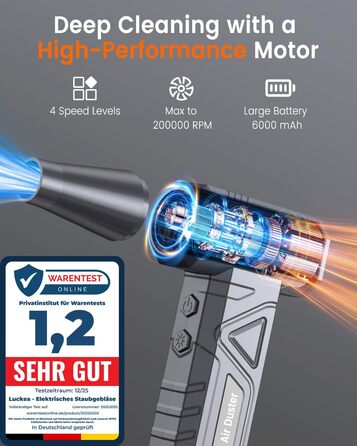 Електричний повітряний пилосос для чищення ПК - Air Duster 200000 RPM, 4-ступенева регулювання, акумуляторний міні-фен, для клавіатури, дому, авто