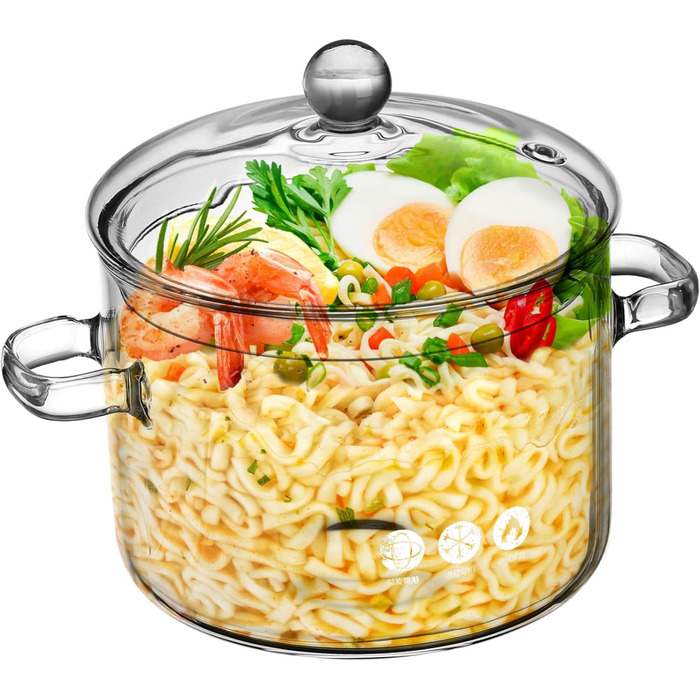 Скляний горщик з кришкою та двома ручками Garneck: для дитячого харчування, супів, овочів та швидкої локшини. Стійкий до високих температур.