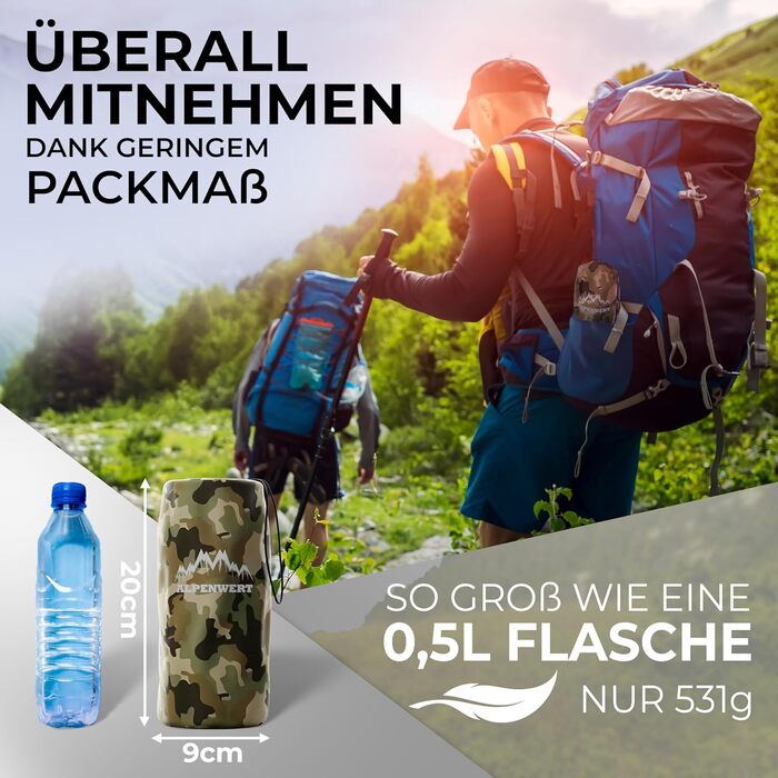 Alpenwert Ізомат для кемпінгу, ультралегка надувна туристична каремат-матрац Camo, компактна для походів і рюкзачників