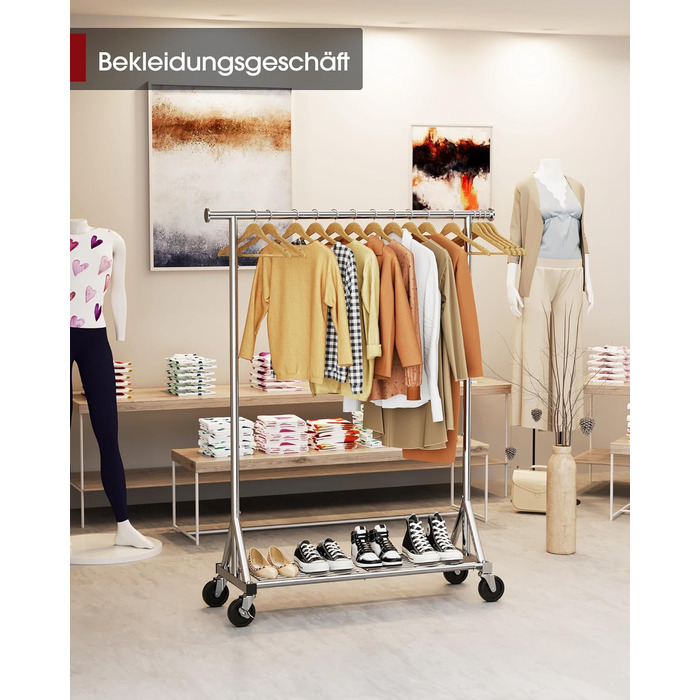 Стійка для одягу на колесах – міцна вішалка для одягу з металевої сітки, багатофункціональна стійка для гардеробу в спальню, пральню, магазин, 110 x 42 x 163.3 см, срібна