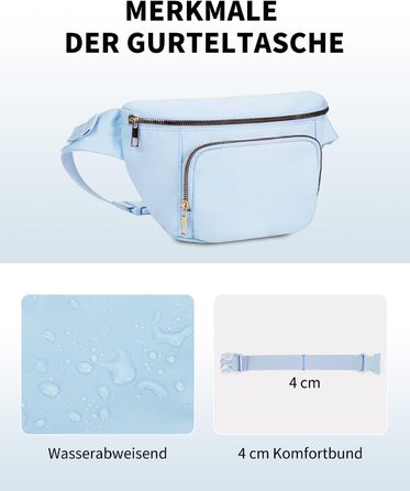 Поясна сумка для жінок та чоловіків, стильна, з 4 кишенями на блискавці та регульованим ремінцем, ідеальна для подорожей та піших прогулянок (світло-блакитна)