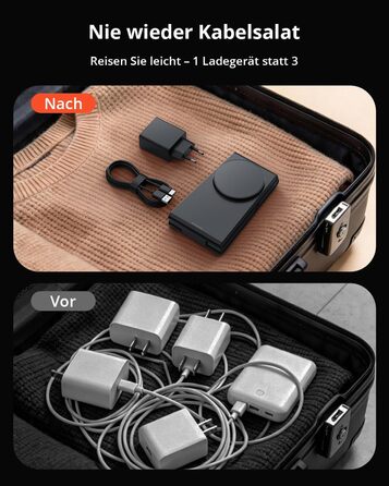 Зарядний пристрій 3-в-1 GEEKERA MagSafe для Apple Watch, iPhone (12-17) та AirPods, індуктивне зарядне, чорний матовий