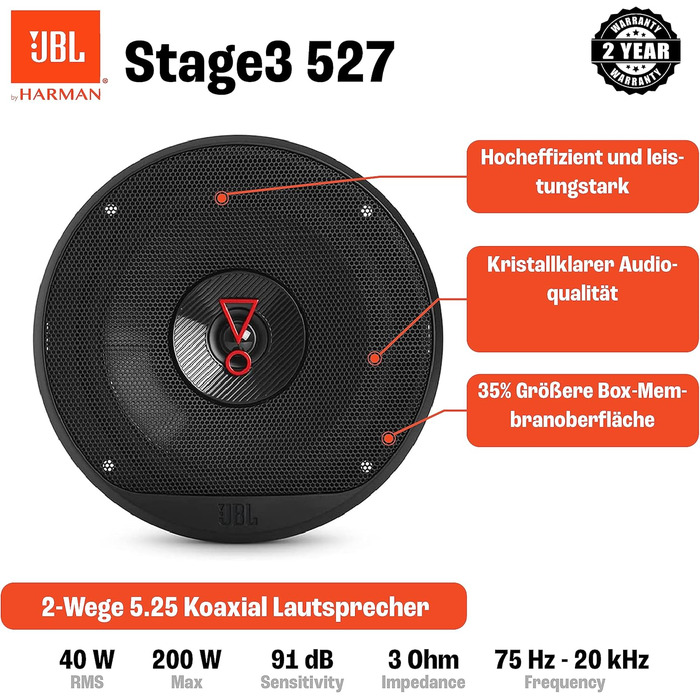 Автомобільна акустика JBL Stage3 527 13 см 200 Вт, 2-смугові динаміки Harman Kardon