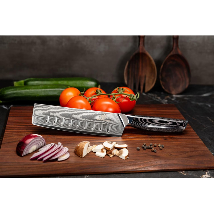 Ніж кухонний Wolfblood PRO Nakiri Damast XL 31 см, сталь Дамаск 67 шарів, 62 HRC, дерев'яна ручка, подарункова коробка