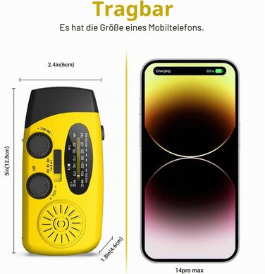 Радіо Solar Radio на сонячних батареях з ручним генератором, AM/FM, Powerbank 2000mAh, LED ліхтарик, USB зарядка для телефону - жовте