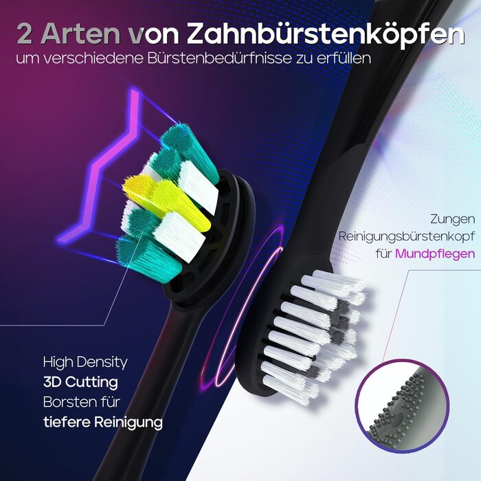 Електрична зубна щітка Seago з датчиком тиску, 40000 VPM, 8 насадок, 5 режимів, звукова, з підставкою, чохол, для дорослих, SG-2752 (Чорний)