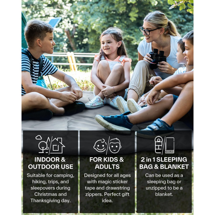 Сплячий мішок 3-4 сезони - ковдровий спальний мішок Легкий для кемпінгу, Outdoor. Ідеальний для дорослих та дітей 220x75см, темно-синій