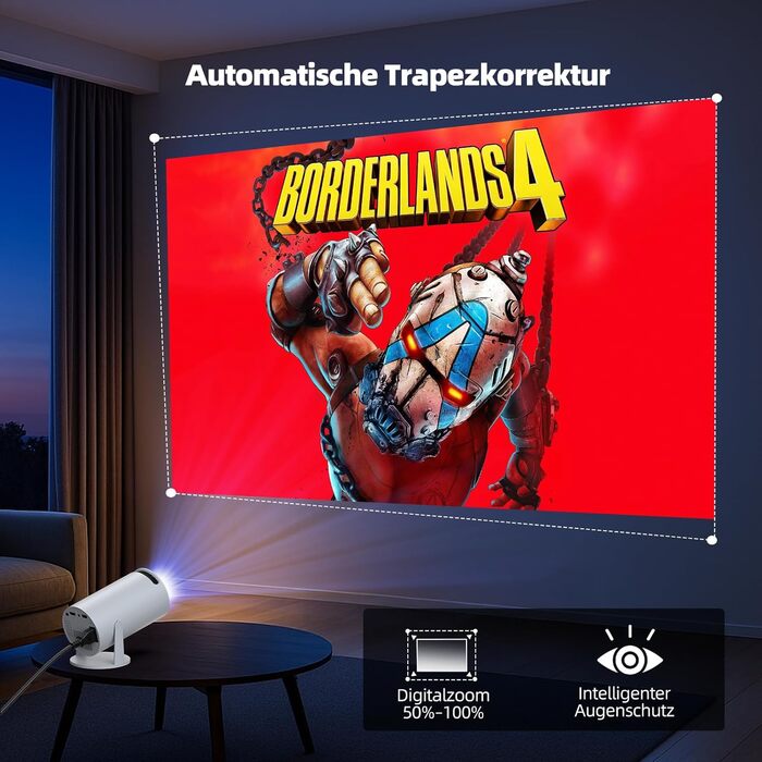 4K Міні проєктор Smart Beamers з WiFi 6, Bluetooth 5.0, поворотний 220°, Android 11.0 для дому та дітей. Підтримка HDMI, TV-Stick, USB, Laptop. Роздільна здатність 6-720p