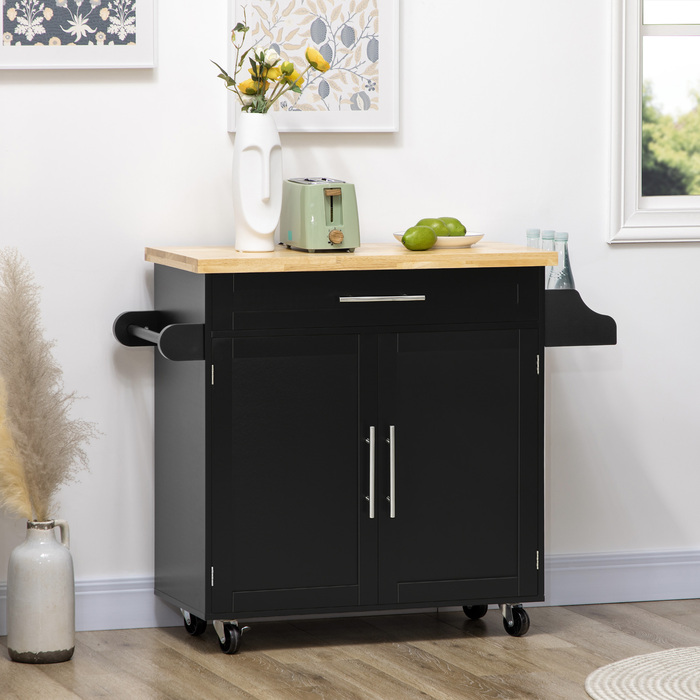 HOMCOM Kitchen Cart Serving Cart with Countertop and Spice Rack, Towel Rack for Living Room and Dining Room, 109x40x89cm