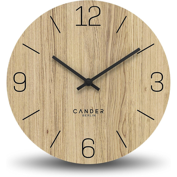 Cander Berlin MNU 2725 D Wall Clock Wood Silent 25 cm Modern Oak Veneer Vintage No Ticking Sounds Kitchen Living Room Analog