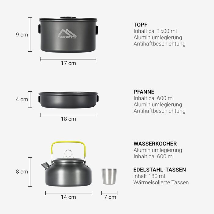 Набір кухонного посуду MSports Camping Kochset Premium для кемпінгу та відпочинку на природі (алюміній, нержавіюча сталь)