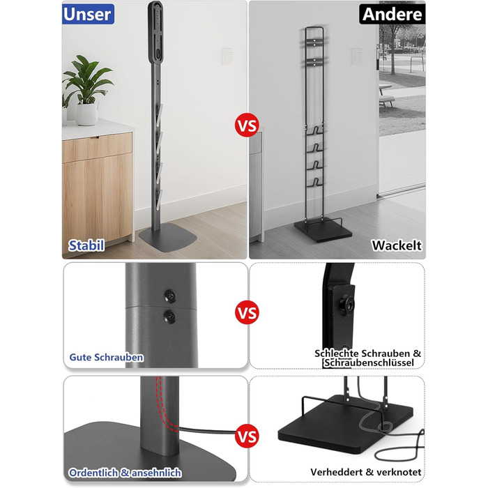 Підставка для пилососів Dyson G5, V15, V12, V11, V10, V8, V7, V6, металева, з 4 гачками та 4 полицями, без свердління, стабільна, на підлогу, приховане кріплення кабелю (темно-сірий)