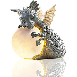 Decorative Dragon Figurine with Round Light, Dragon Figures Garden Decor for Outdoors, Decorative Dragon Garden Dragon for Balcony, Garden Decor Lucky Dragon for Men Women Girlfriend Mom Birthday
