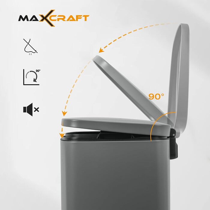 Сталевий відро для сміття з педаллю, 50 літрів, з внутрішнім відром з пластику, з м'яким закриттям, для кухні, ванної кімнати або офісу, сірий колір