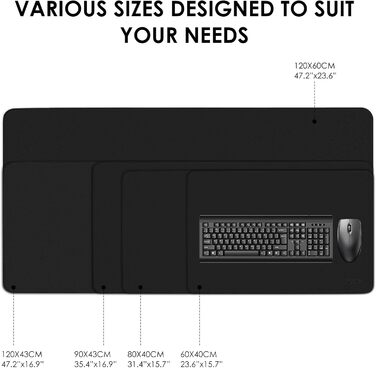 Килимок для миші та столу Vicwe з екошкіри PU, 90x43 см, чорний - захист для офісу та дому