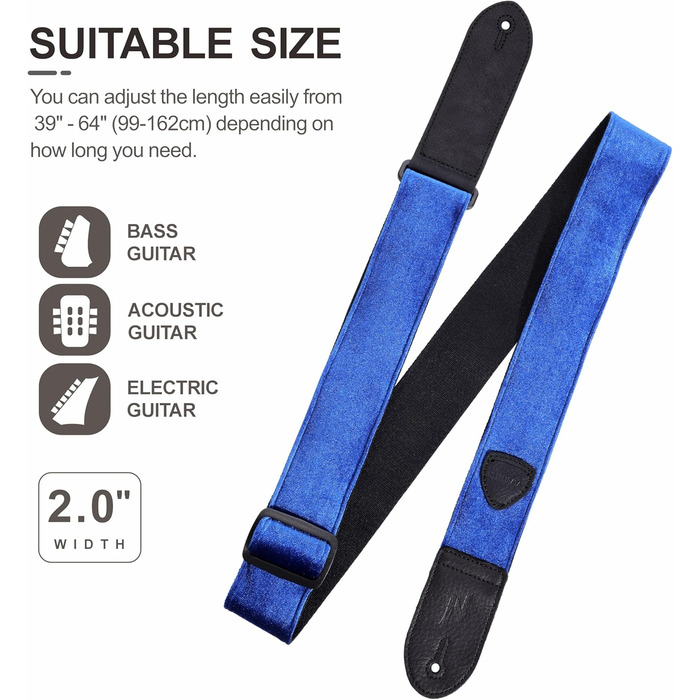 Гітарний ремінь Nefelibata з повного нубуку, вінтажний велюровий ремінь, безкоштовний бонус: 4 медіатори + фіксатори ременя + кнопка для ременя, подарунок для бас-гітари, електро- та акустичної гітари (вишуканий фіолетовий) (C#-небесно-блакитний)