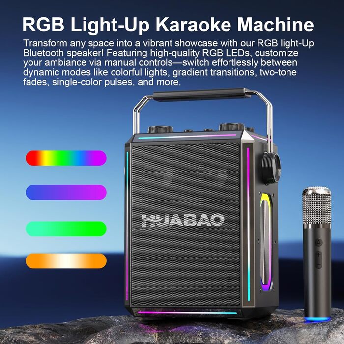 Портативна Bluetooth-колонка караоке з 2 бездротовими мікрофонами, RGB-підсвічуванням, регулюванням високих та низьких частот, ефектами голосу, AUX/USB/TF/OTG, 6.5 мм роз'єм, для вечірок (білий/чорний)