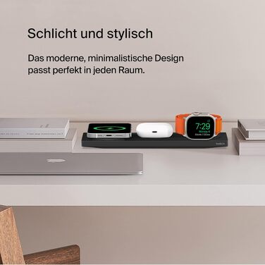 Belkin MagSafe Зарядний пристрій 3-в-1 бездротовий, сертифікований MFi, для iPhone 16/15/14/13/12, Apple Watch (всі моделі), AirPods (3/2/Pro) - Чорний