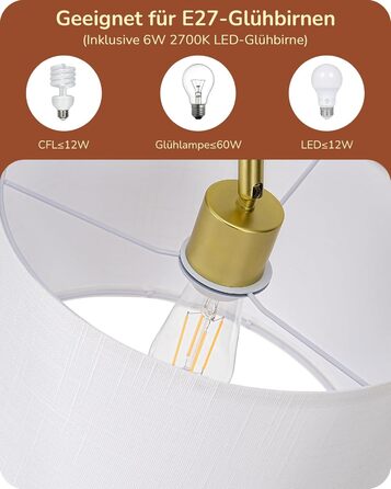 Стійка лампа EDISHINE для вітальні 160 см, аркова лампа сучасного дизайну з регульованим бежевим абажуром з льону, LED E27 лампочка в комплекті, настільна лампа для спальні, дитячої кімнати (Золота)