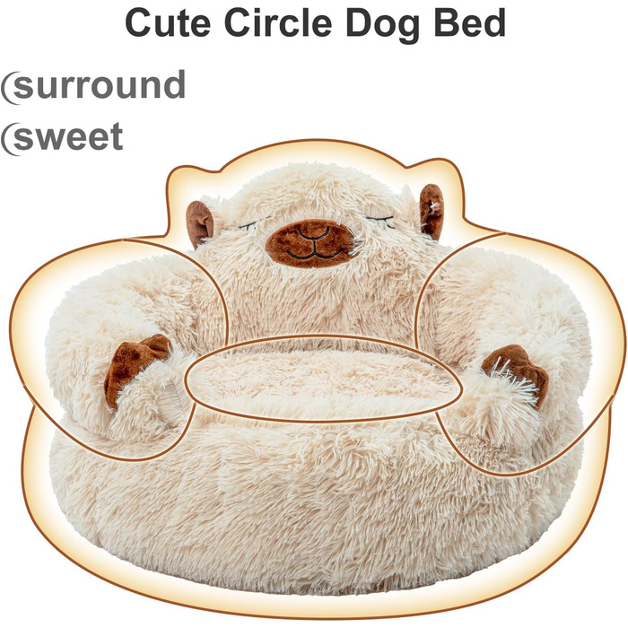 Fluffy Camel-Shaped Dog Bed, Donut Dog Bed for Small Dogs, Orthopedic Dog Bed Size L (69 x 69 x 36 cm), Washable Dog Bed, Indoor Dog House, Camel