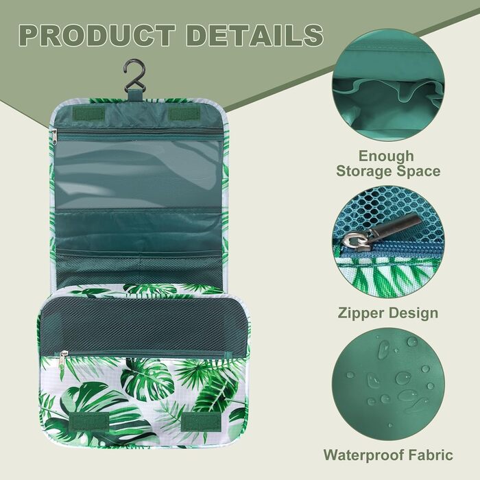 Косметичка для подорожей, чоловіча, зелена, з ручкою, з кількома відділеннями