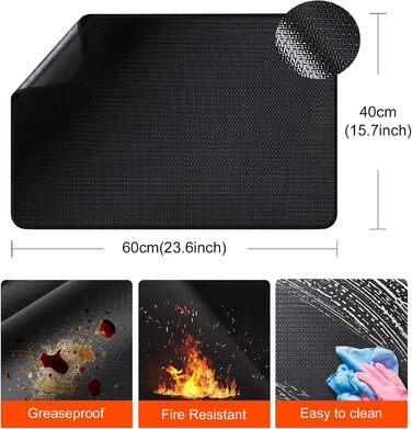 Стійка до вогню підставка під гаряче | Силіконова термостійка для столу | Килимок для фритюрниці | Підставка під кавоварку | Нековзна, водонепроникна (40 x 60 см) 40x60 см Чорна