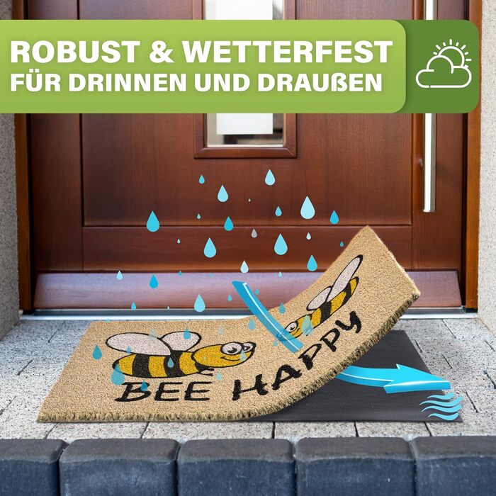 Коврик для підлоги з кокосового волокна, вологостійкий, 40x60 см Bee Happy