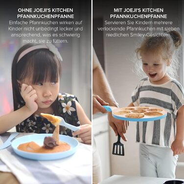 Млинцева пательня Joeji's Kitchen з 7 отворами зі смайликами, 26,5 см, антипригарна, легкий алюмінієвий литий корпус, для індукції, дитяча, універсальна для млинців та яєць, синя