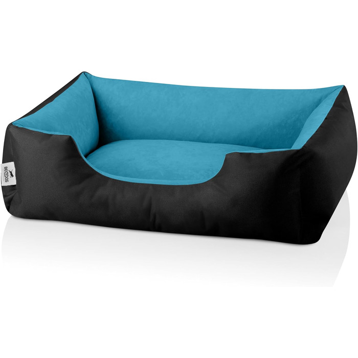 Ліжко для собак BedDog M - м'яке лежання, корзина, диван, софа - знімний чохол, можна прати, для маленьких собак BLUE-SKY (чорний/синій), 70 x 55 x 18 см