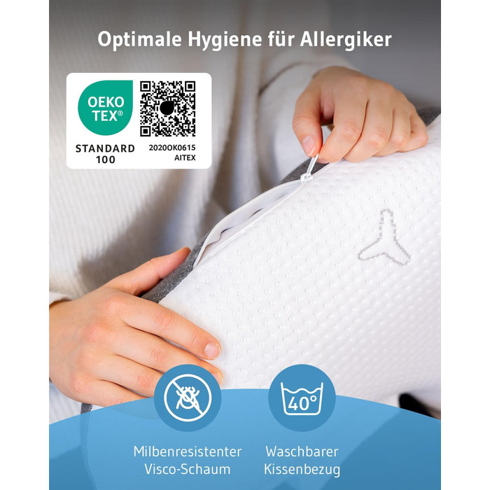 Third of Life Orthopedic Side Sleeper Pillow Twist with innovative Intense cover, Memory Foam Pillow against neck pain, Ergonomic pillow for side sleepers & allergy sufferers