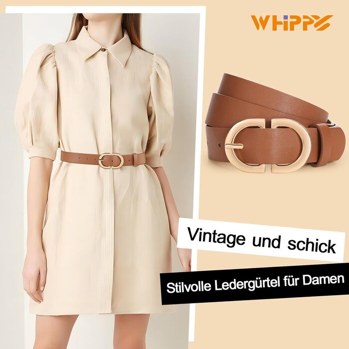 Жіночий шкіряний ремінь WHIPPY для джинсів, з золотою пряжкою. Розмір L (91-105 см), XL (106-115 см). Колір: B-brown